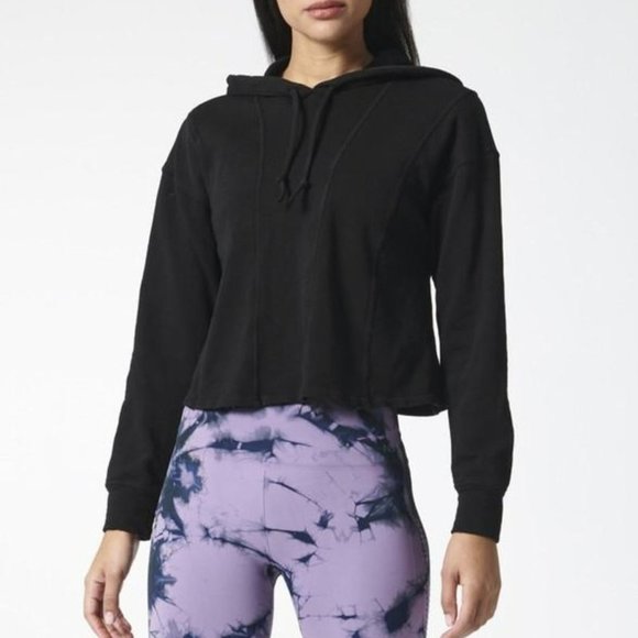 🌸SOLD🌸 NWT NUX | Organic Cotton Black Pullover Cropped Sweatshirt Hoodie Small - Picture 1 of 9